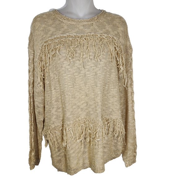 143 Story By Lineup Sweater Womens Large Fringe Tasseled Open Knit Boho Pullover - Picture 1 of 9